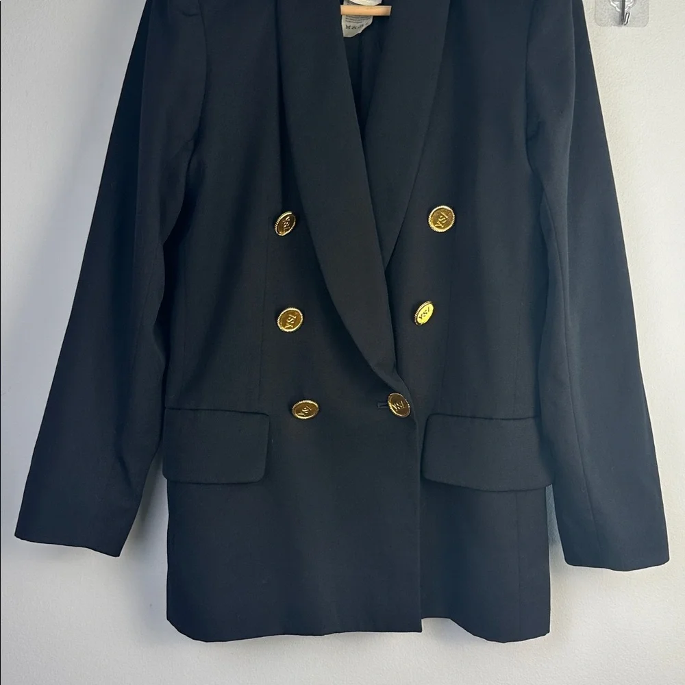 Vintage 80’s Yves Saint Laurent Black Wool Blazer Gold YSL Buttons Size 6 France - Picture 4 of 16